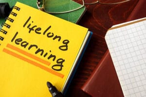 Learning matters through lifelong learning, illustrated by a notebook symbolizing personal growth, skill development, and daily self-improvement.