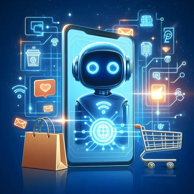 Shopping chatbots powered by AI assisting customers with online purchases in e-commerce